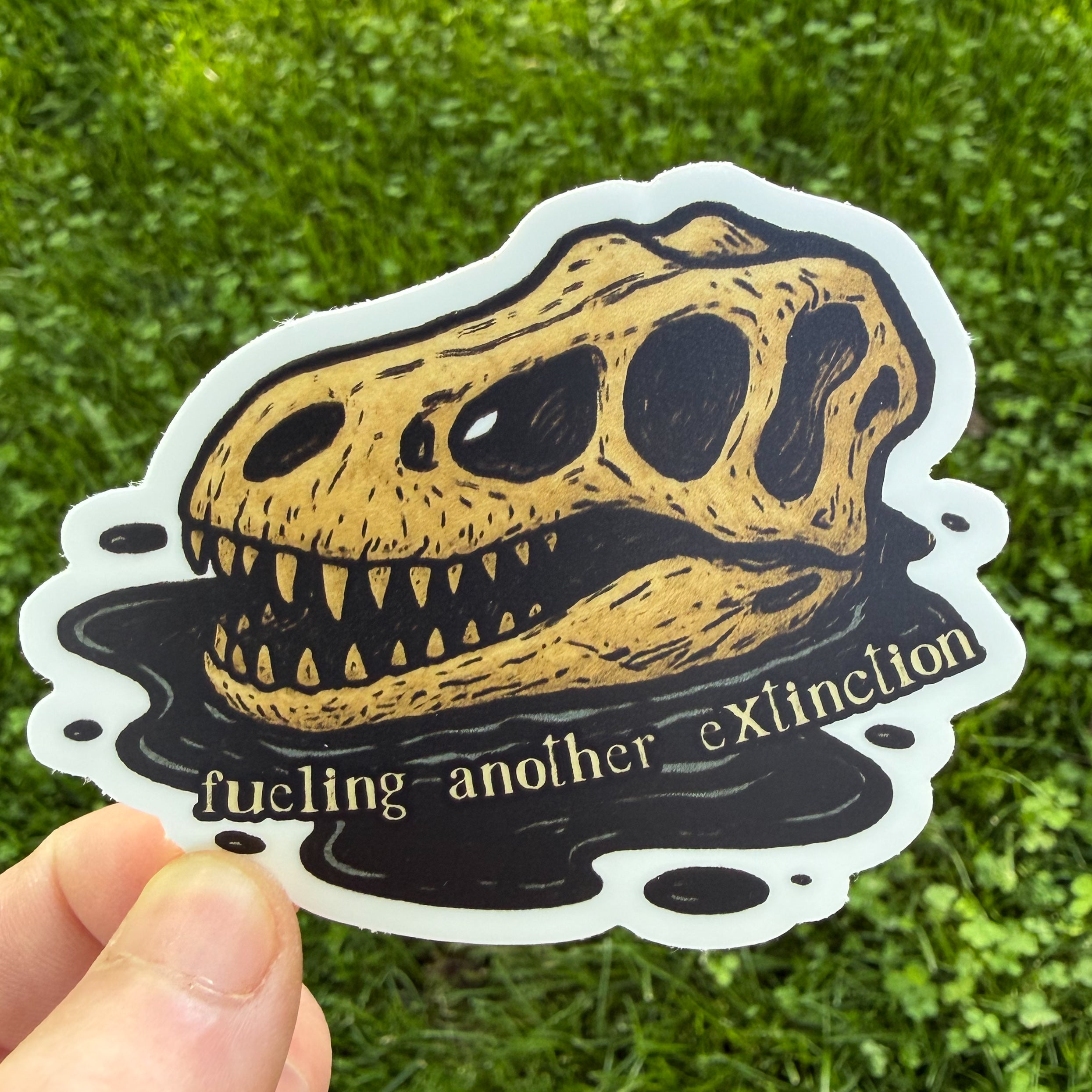 “Another Extinction” Dinosaur Skull Sticker