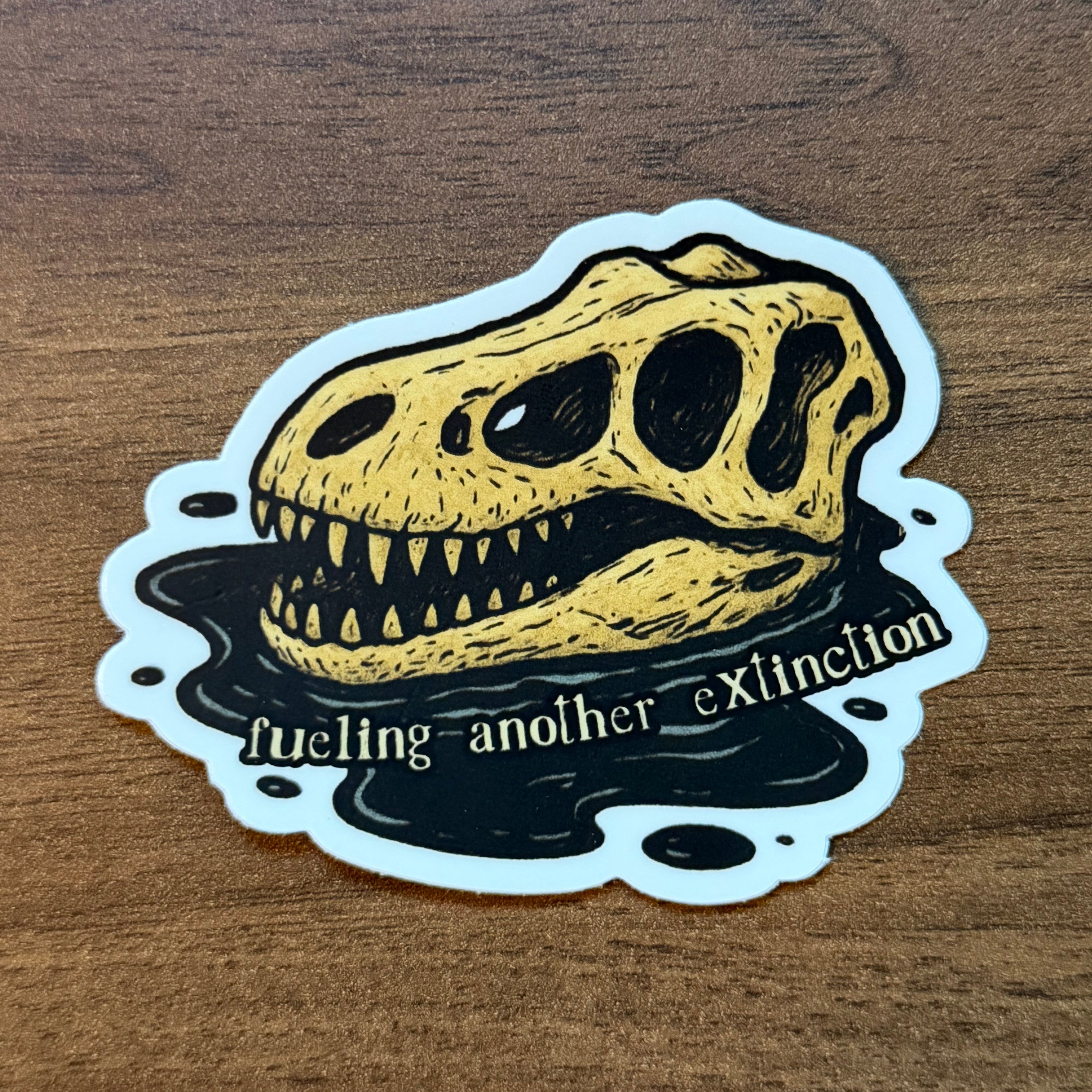 “Another Extinction” Dinosaur Skull Sticker