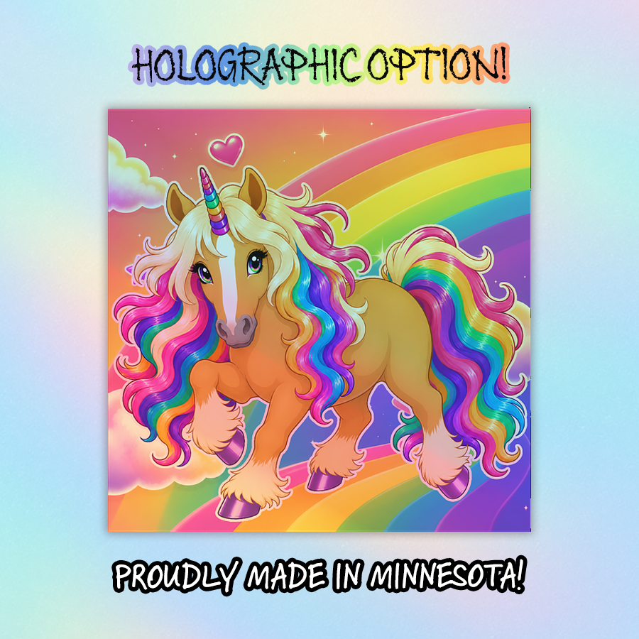 Rainbow Unicorn Sticker • Cute Holographic Option • Magical Vinyl Decal