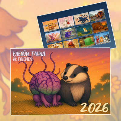 2026 Fantasy Creature Wall Calendar | Cozy D&D Inspired Faerûn Art