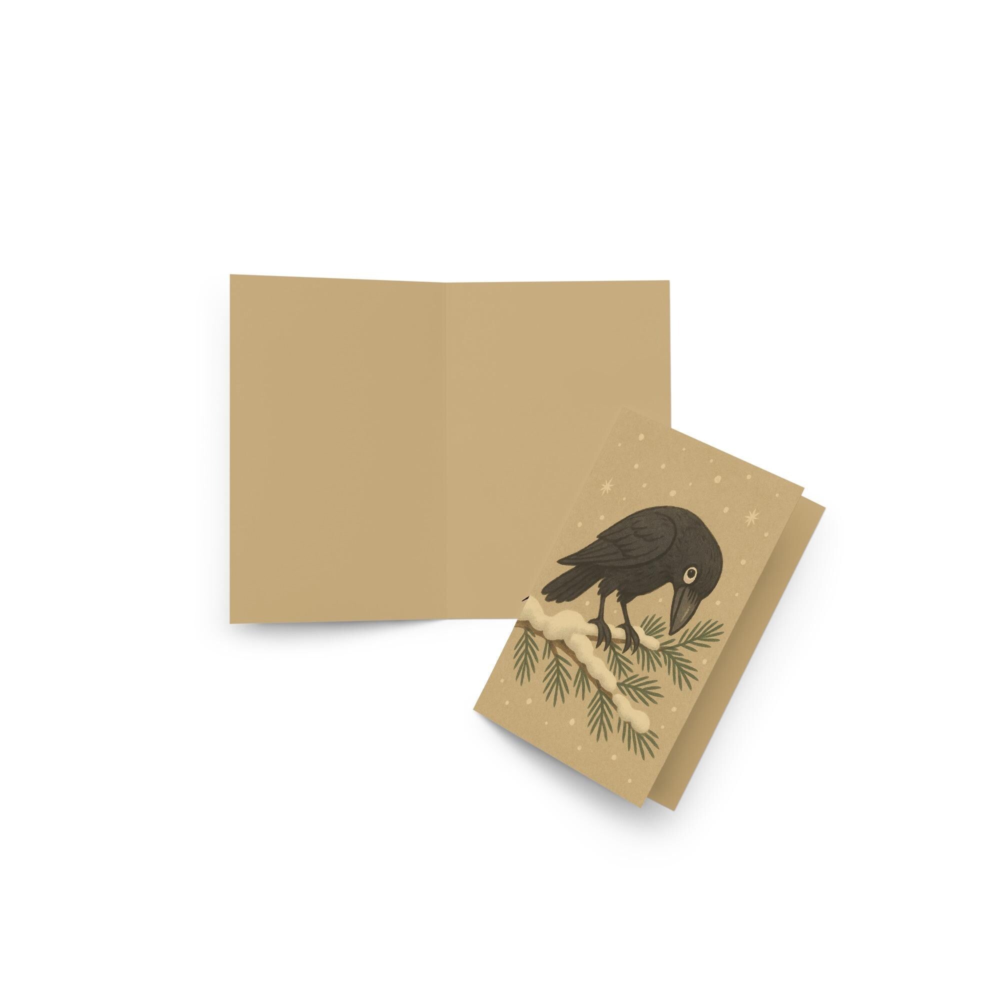 Crow on Snow Branch Card | Gothic Winter Solstice Greeting
