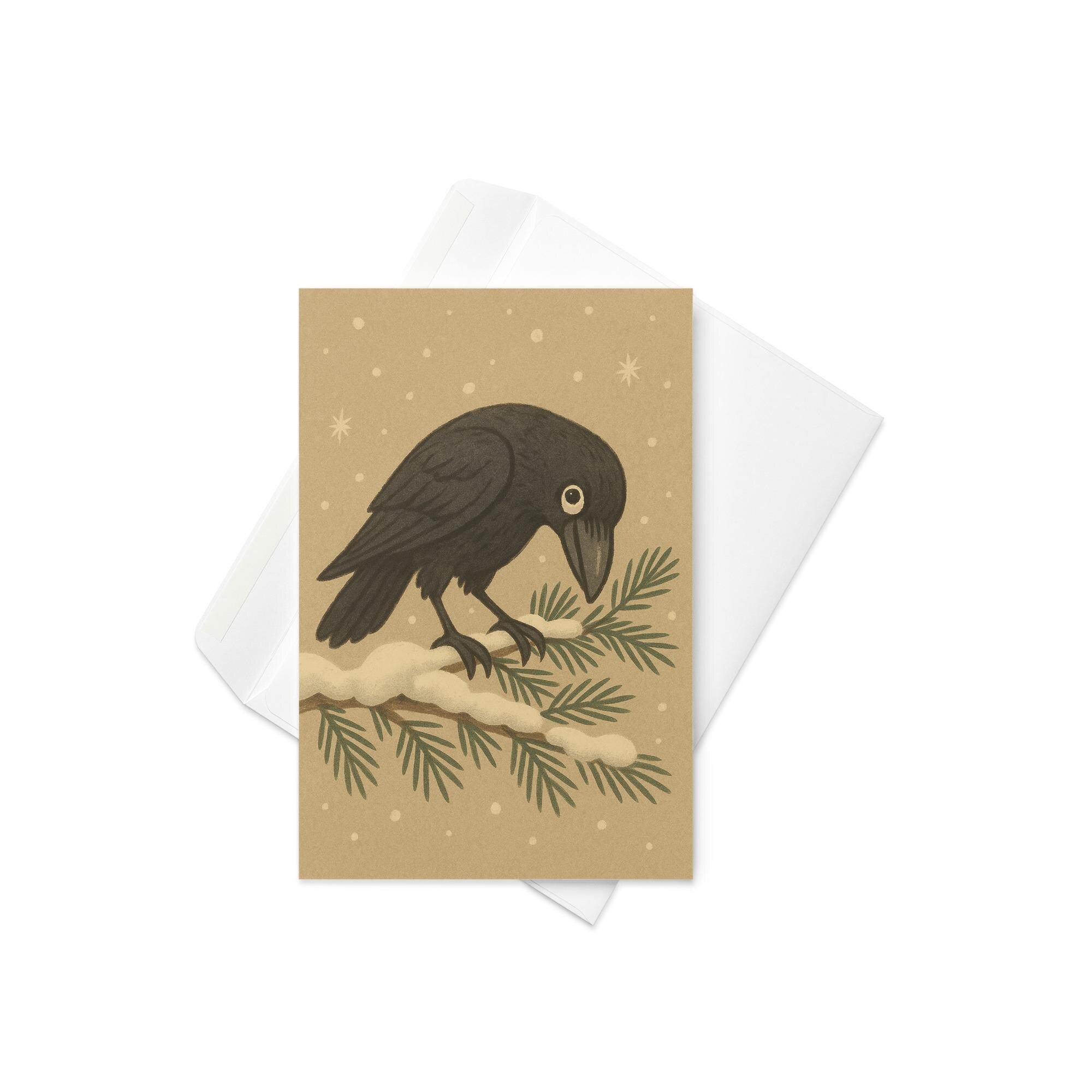 Crow on Snow Branch Card | Gothic Winter Solstice Greeting