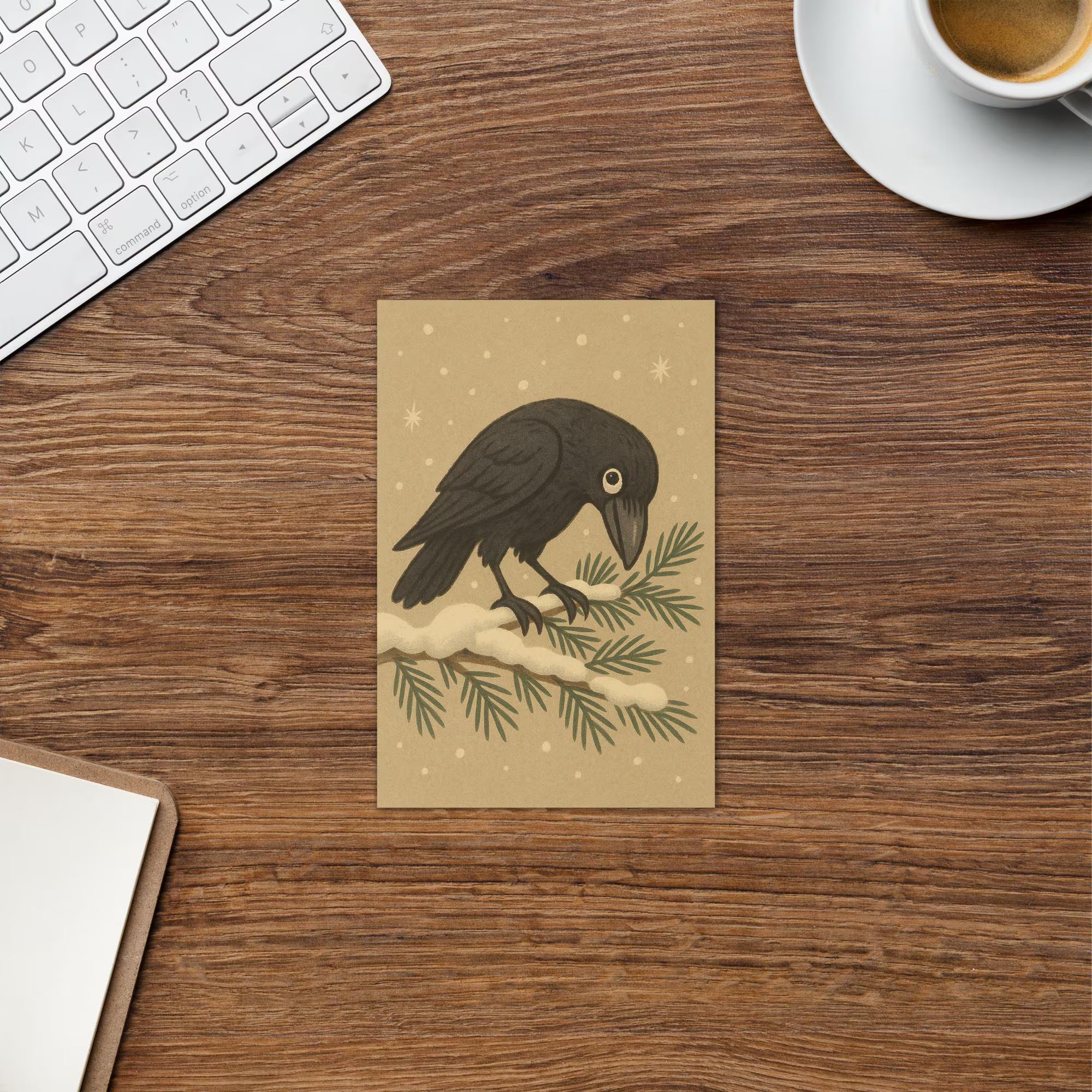 Crow on Snow Branch Card | Gothic Winter Solstice Greeting