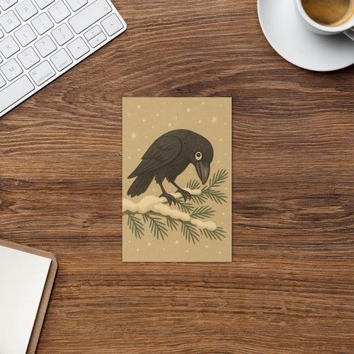 Crow on Snow Branch Card | Gothic Winter Solstice Greeting