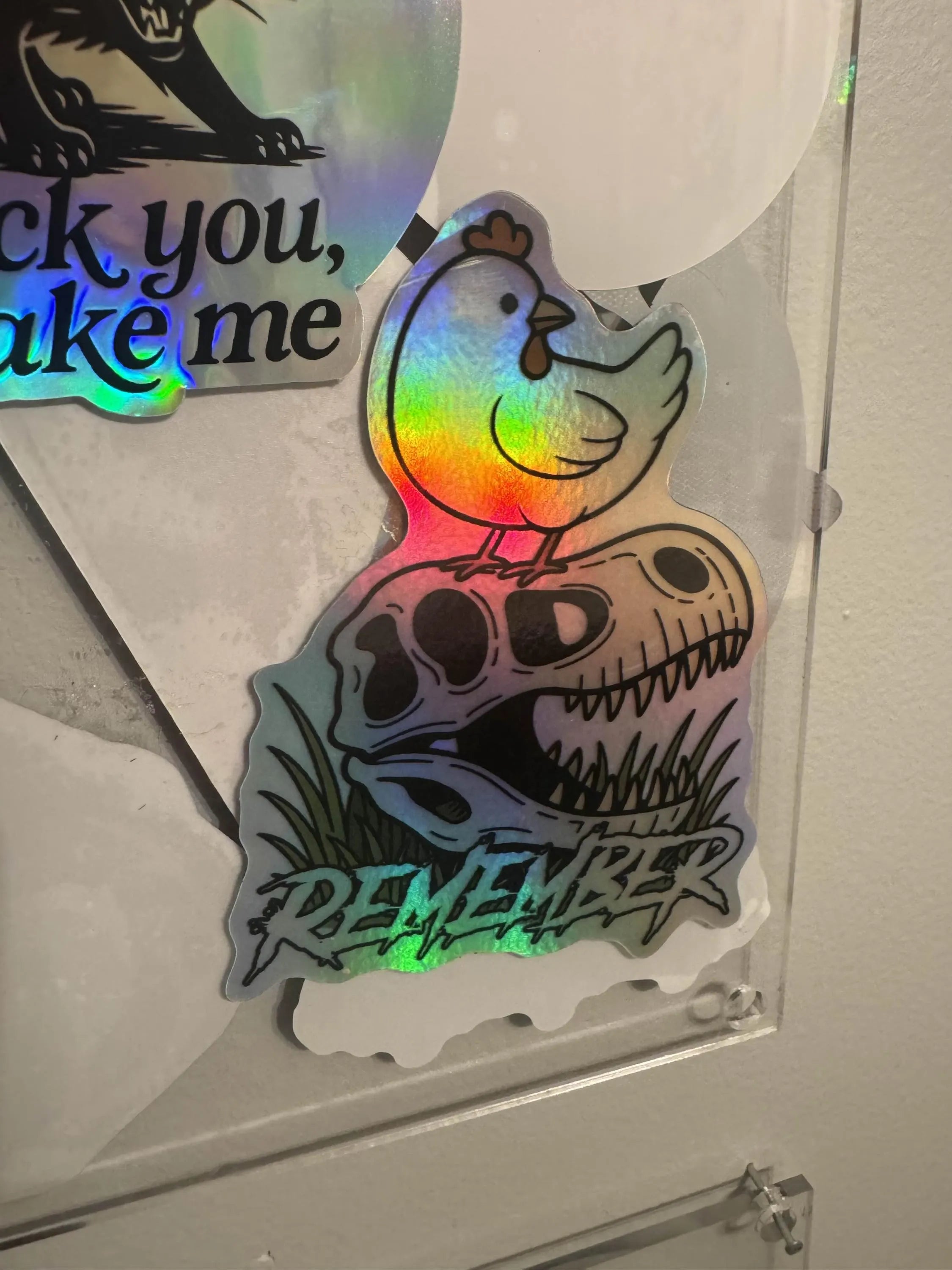 Dinosaur Chicken Holographic Sticker | Science Humor Rainbow Vinyl