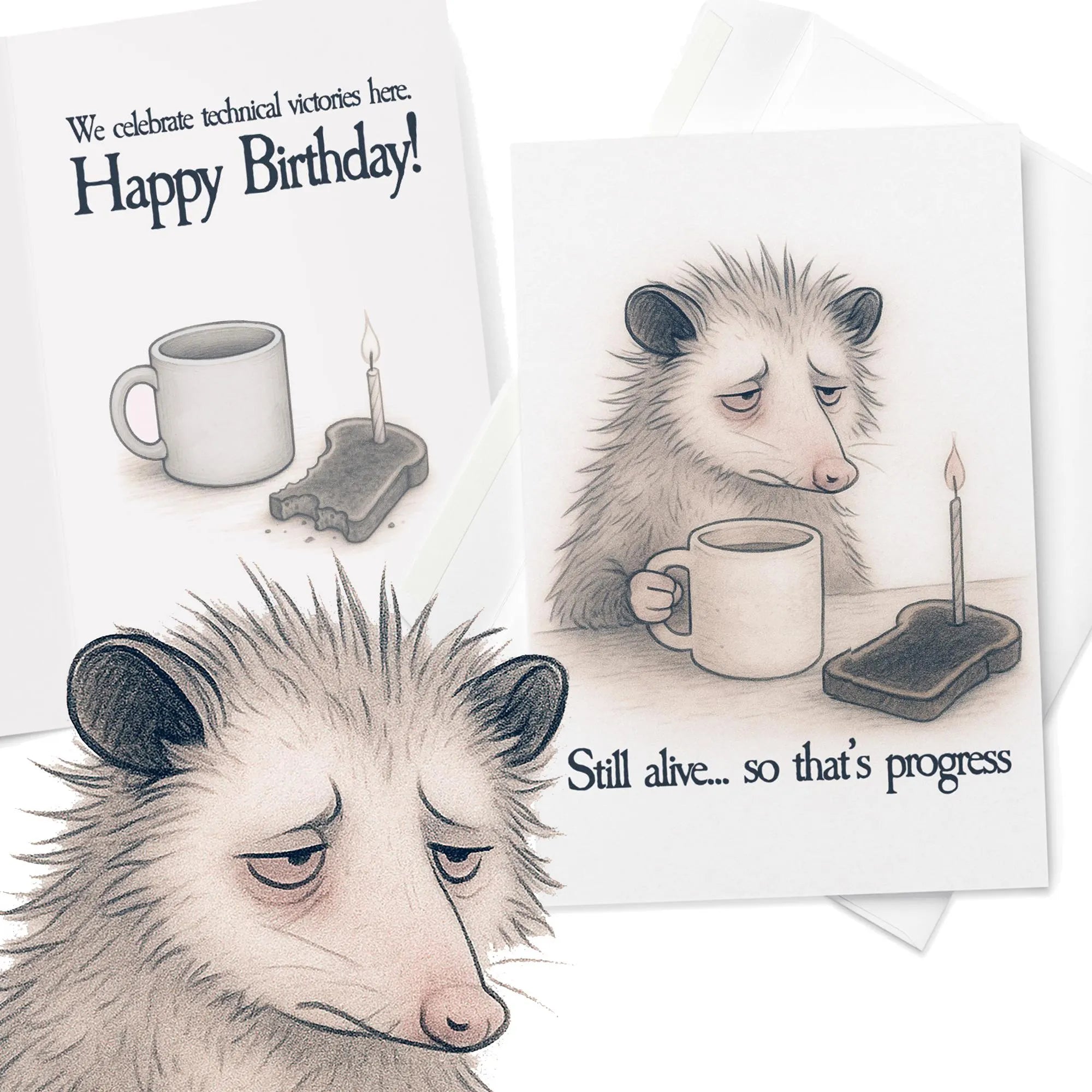Funny Possum Birthday Card – Dark Humor, Technical Victory