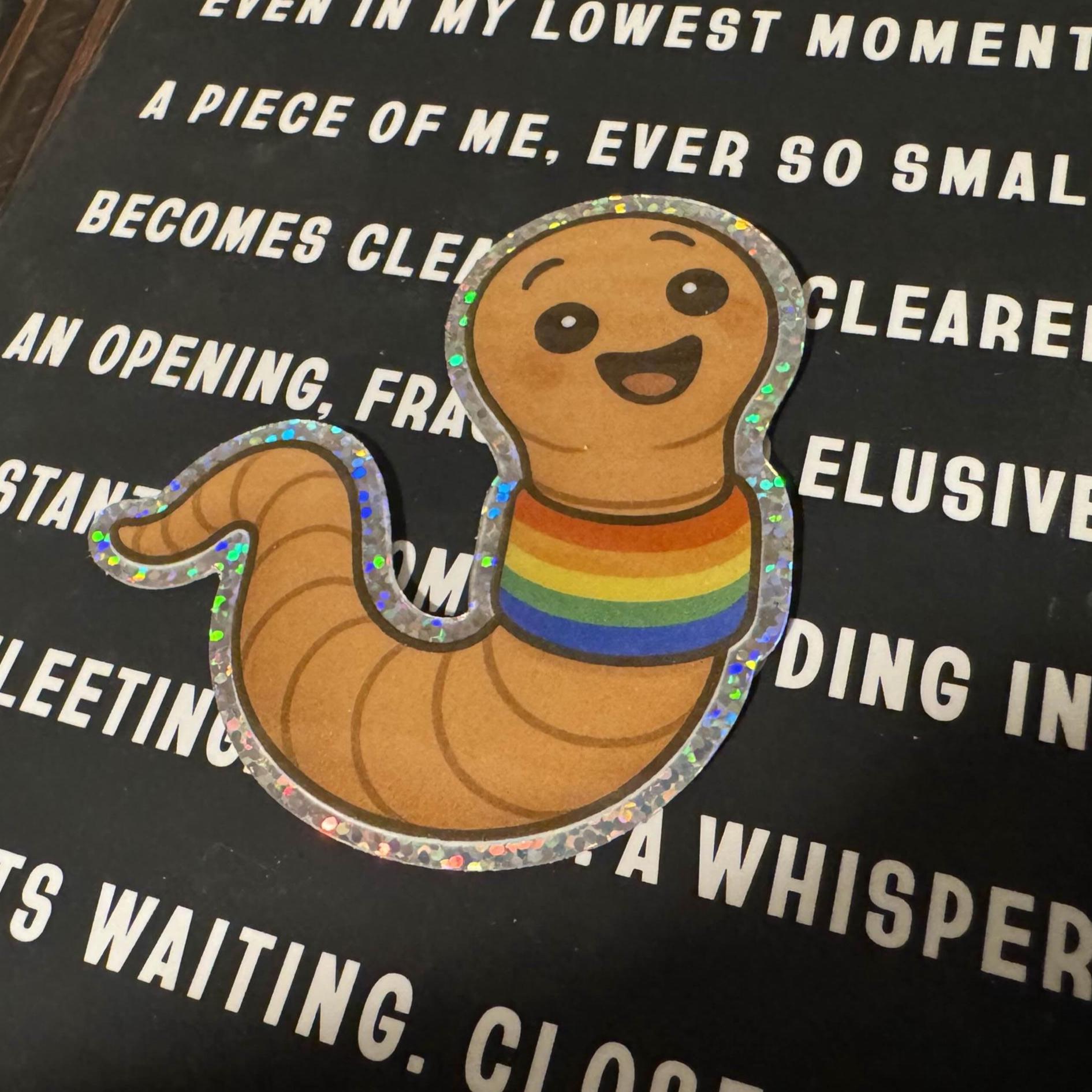 Glitter Rainbow Worm Sticker – Pride LGBTQ Vinyl Decal