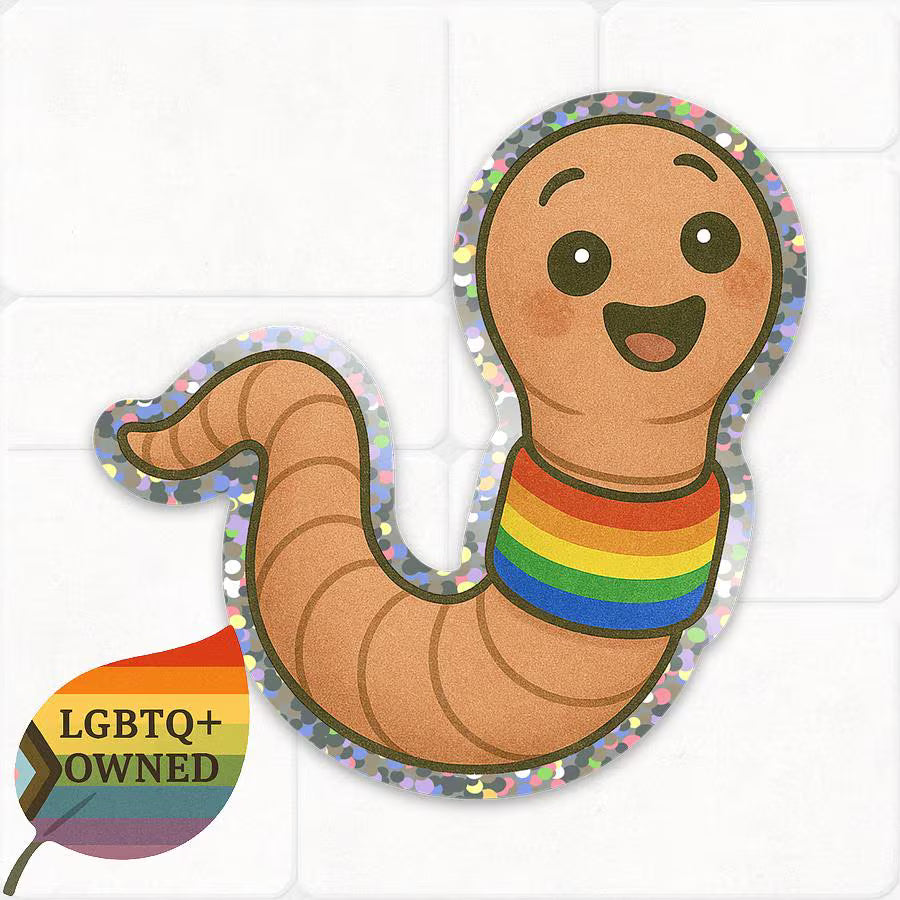 Glitter Rainbow Worm Sticker – Pride LGBTQ Vinyl Decal