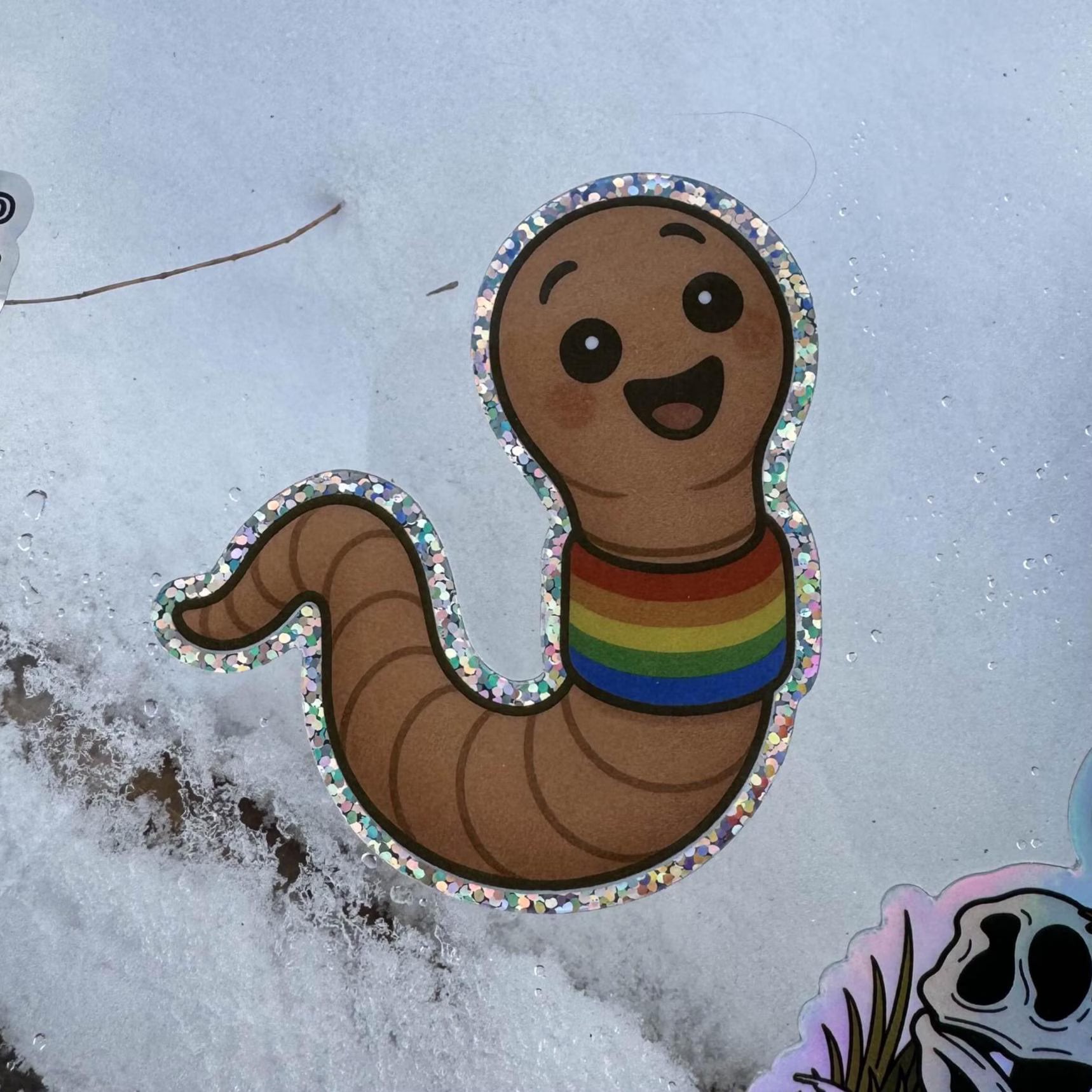 Glitter Rainbow Worm Sticker – Pride LGBTQ Vinyl Decal
