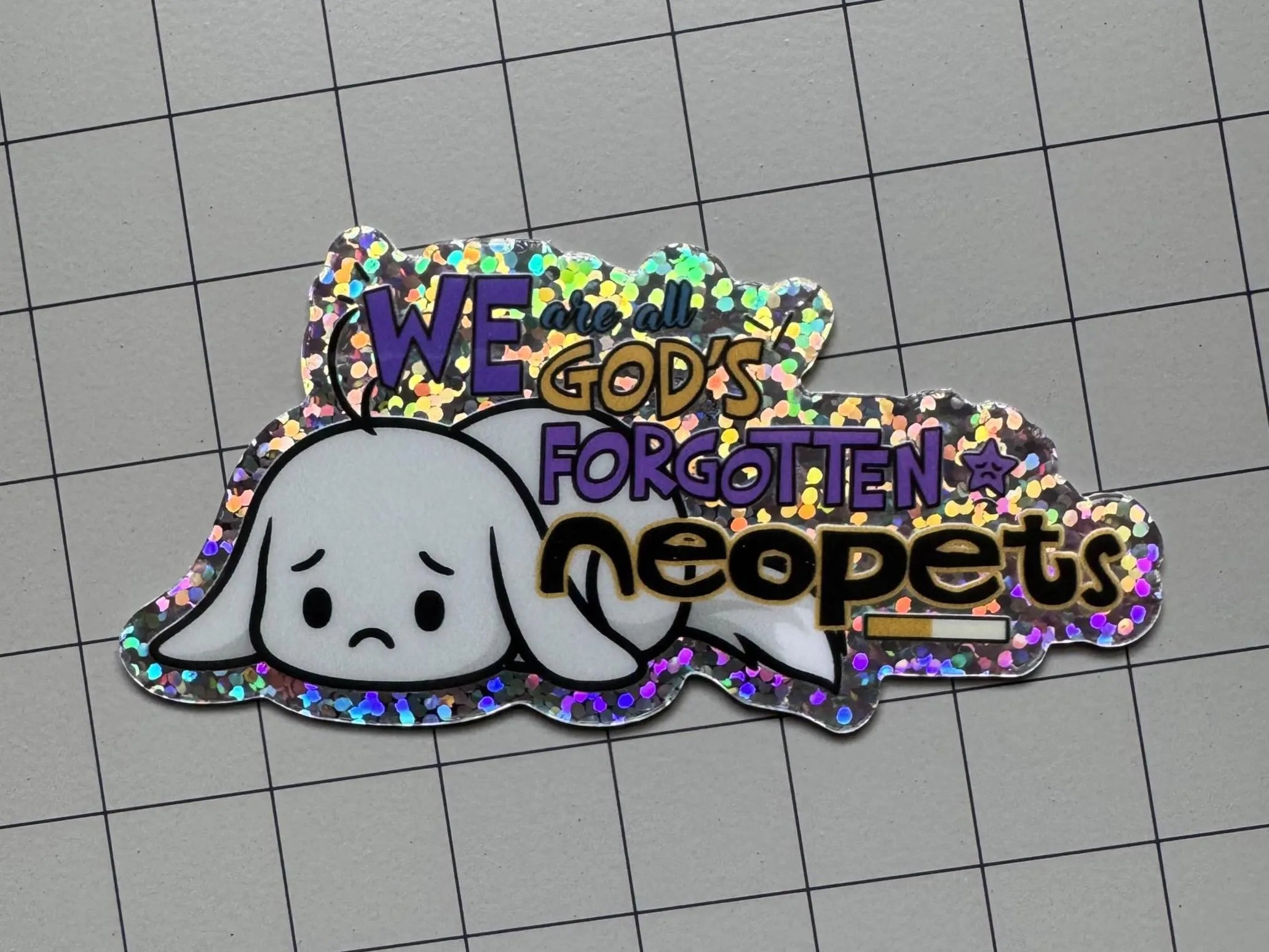 We Are All God's Forgotten Neopets Meme – Grey Kacheek (glitter option!)