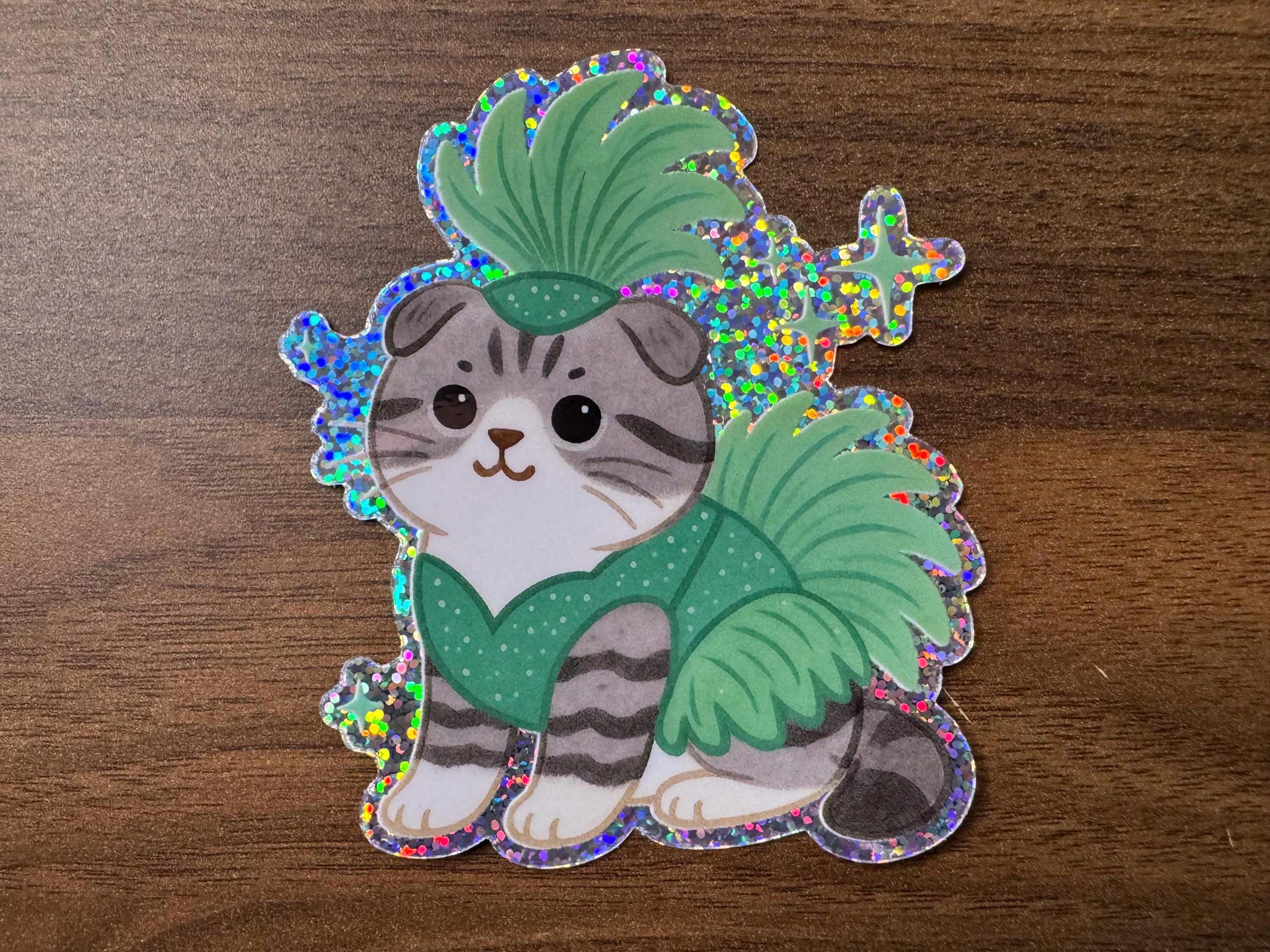 Vintage Showgirl Cat Sticker | Glam Glitter Vinyl Decal