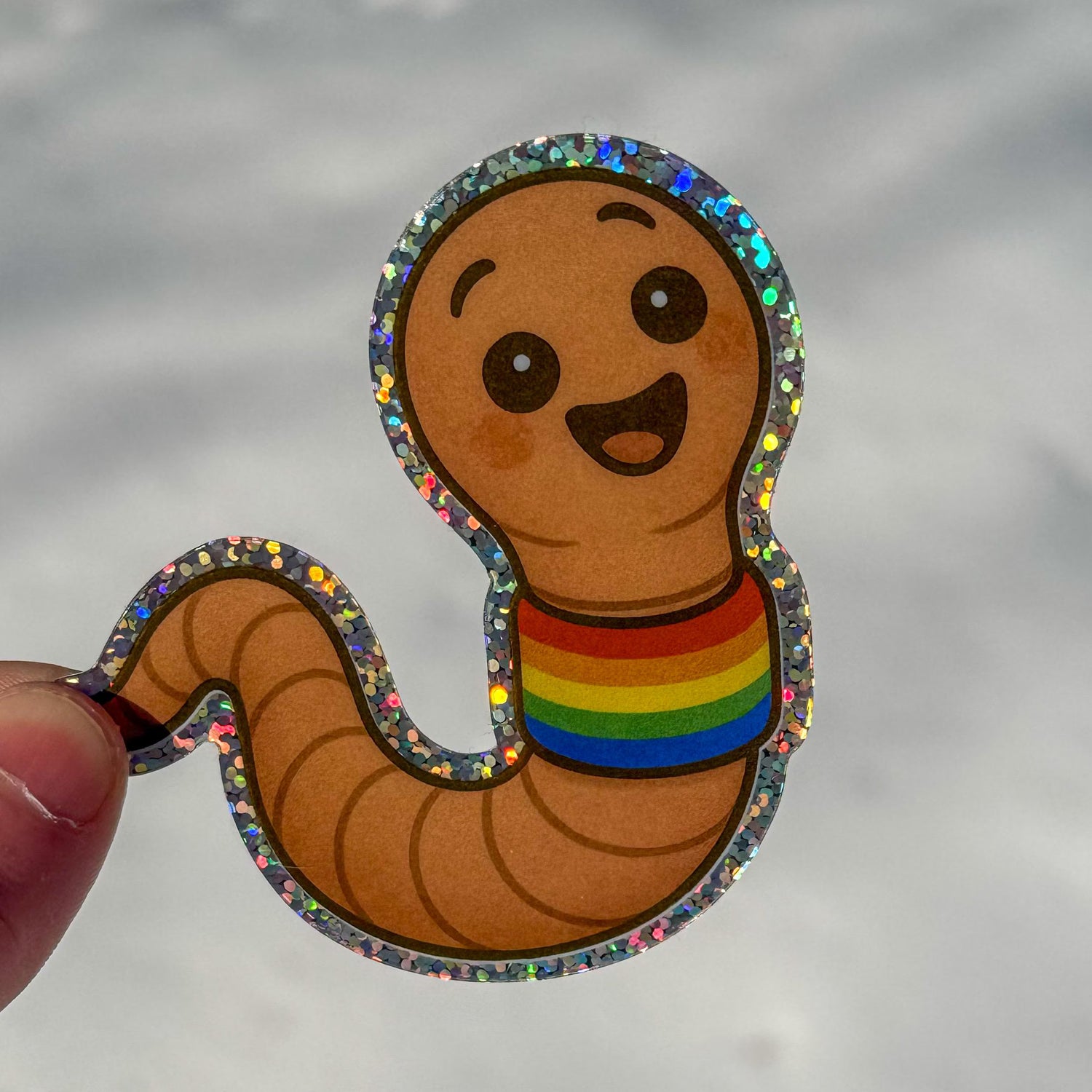 Glitter Rainbow Worm Sticker – Pride LGBTQ Vinyl Decal