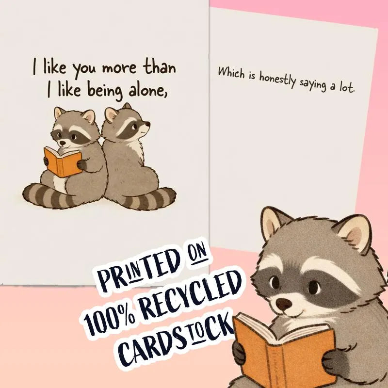 Introvert Love Raccoon Card | Cozy Romantic Greeting Card