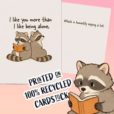 Introvert Love Raccoon Card | Cozy Romantic Greeting Card