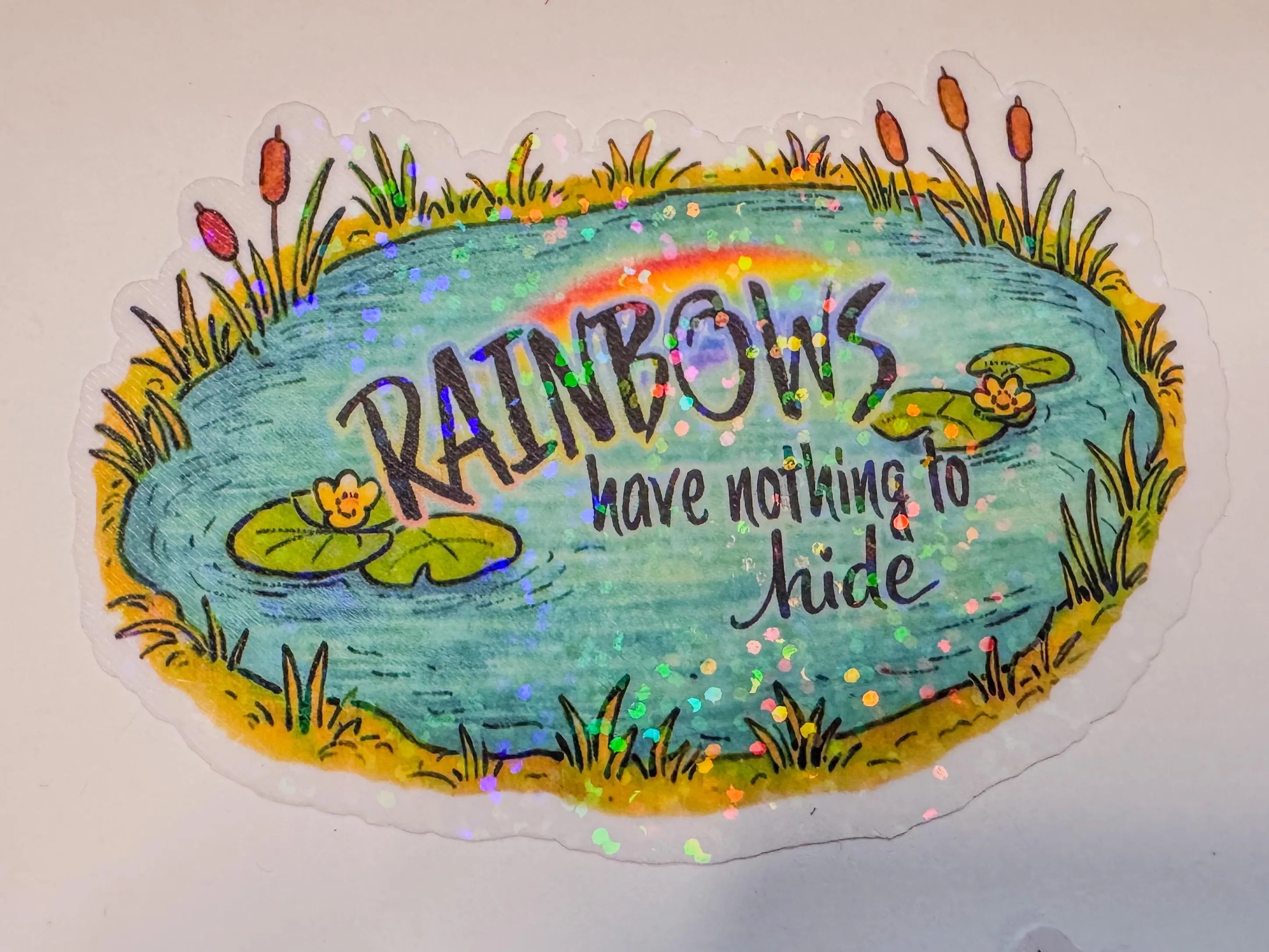 Wholesome Rainbow Connection Frog Pond Sticker • LGBTQ Pride Vinyl Sticker