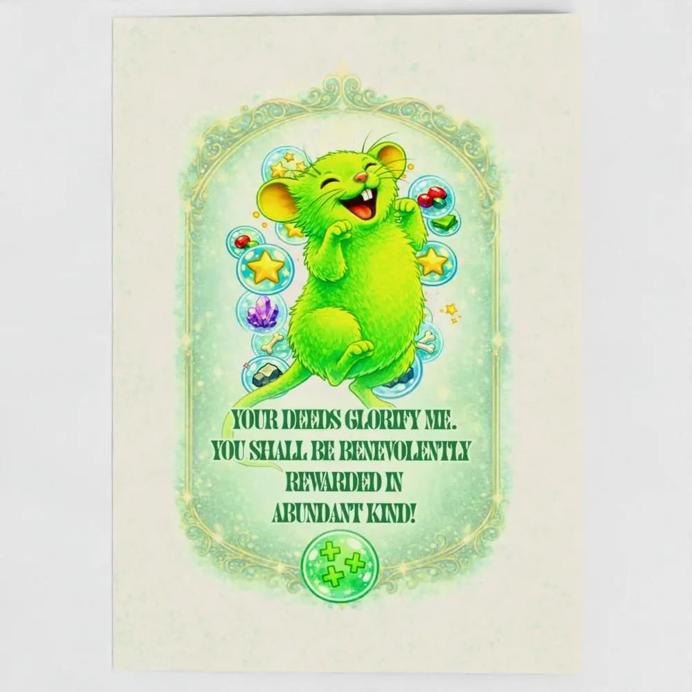 Loa of Abundance Greeting Card – Glowing Rat Blessing for Gift Cards