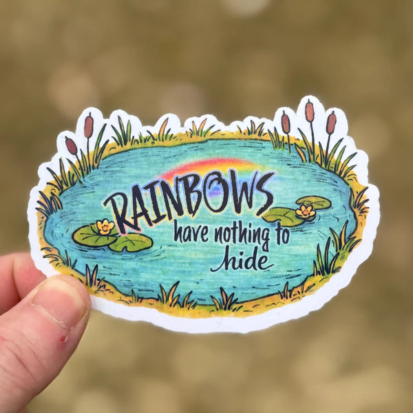 Wholesome Rainbow Connection Frog Pond Sticker • LGBTQ Pride Vinyl Sticker