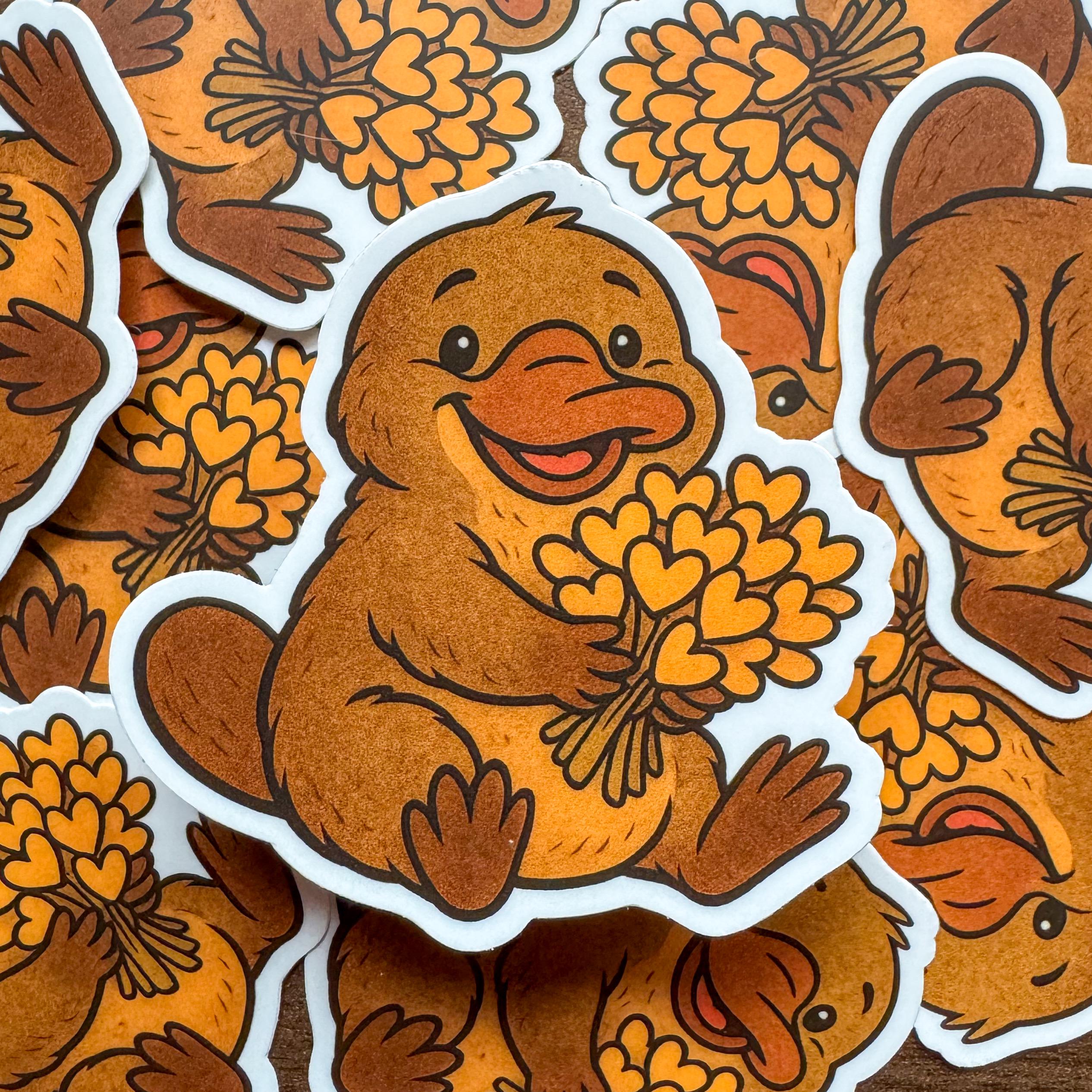 Baby Platypus Valentine Sticker | Cute Animal Love Vinyl Decal