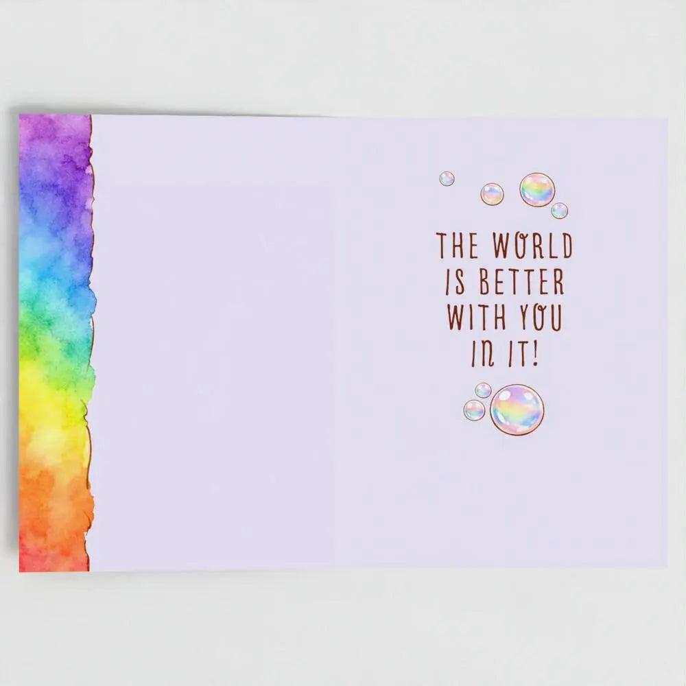 Pride Axolotl Greeting Card – Rainbow Watercolor Animal Art, Affirmation Message (Recycled Cardstock)