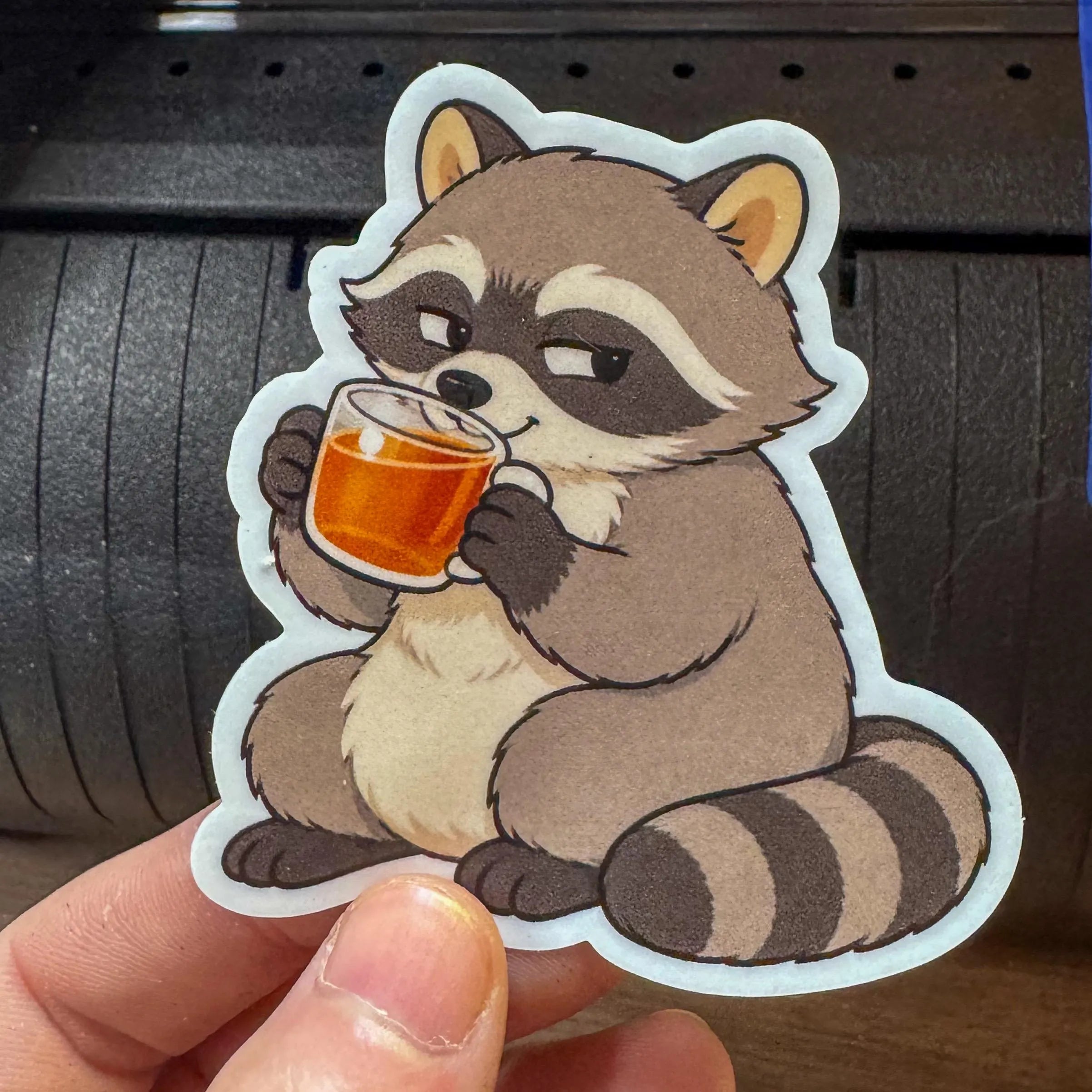 Sarcastic Raccoon Tea Sticker • Snarky Meme Sticker
