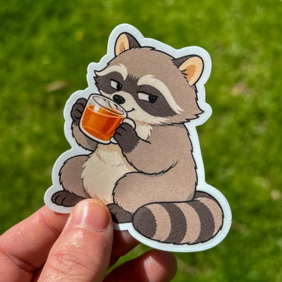 Sarcastic Raccoon Tea Sticker • Snarky Meme Sticker