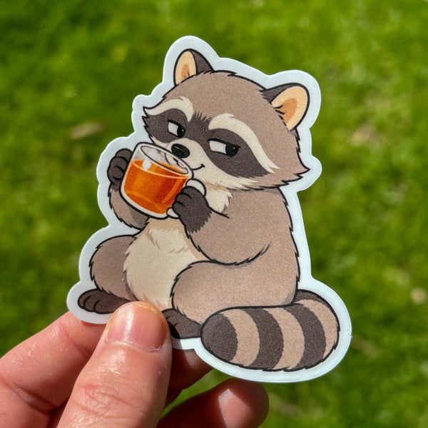 Sarcastic Raccoon Tea Sticker • Snarky Meme Sticker