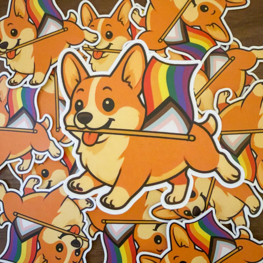 Corgi Pride Vinyl Sticker: LGBTQ+ Progress Flag Dog Decal